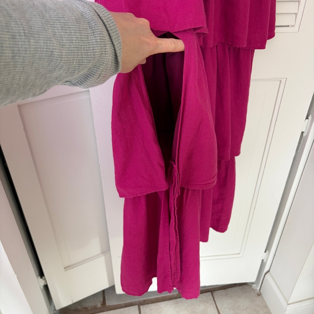 Anthro x Avec Les Filles Tiered Linen Dress Smocked Sz 10 Fuchsia Pink Ruffle - Picture 5 of 8